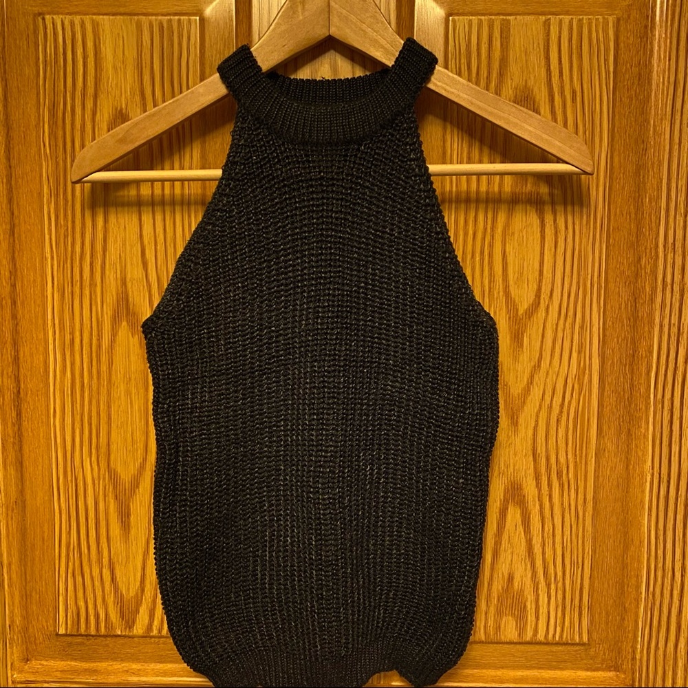 Sparkle Black Sweater Knit Sleeveless Silk Top